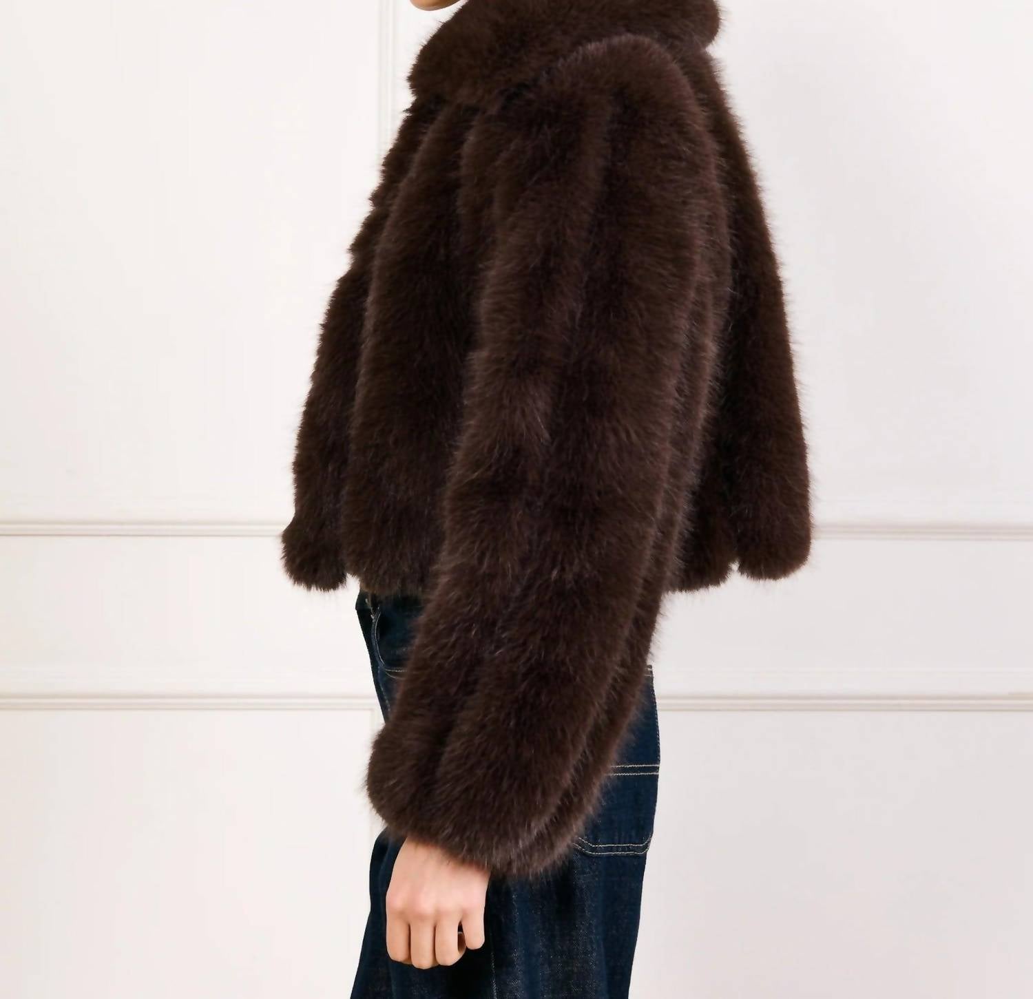 line and dot Jax Faux Fur Jacket in dark brown - women's jacket - detail view