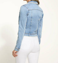 FDJ Danna Denim Crochet Stitch Jacket in light medium blue - women's jacket - view 4