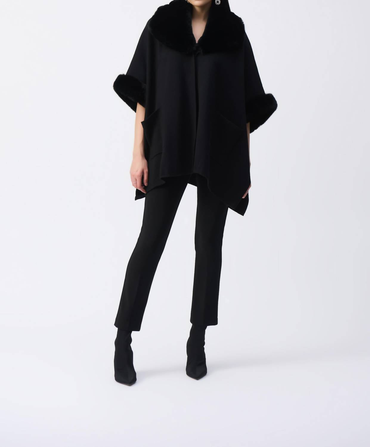 Joseph Ribkoff - Brushed Jacquard And Faux Fur Cape