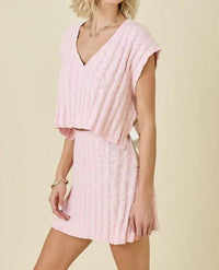 day + moon Cap Sleeve V-neck Sweater Skirt Set in baby pink - women's skirt - alternate view