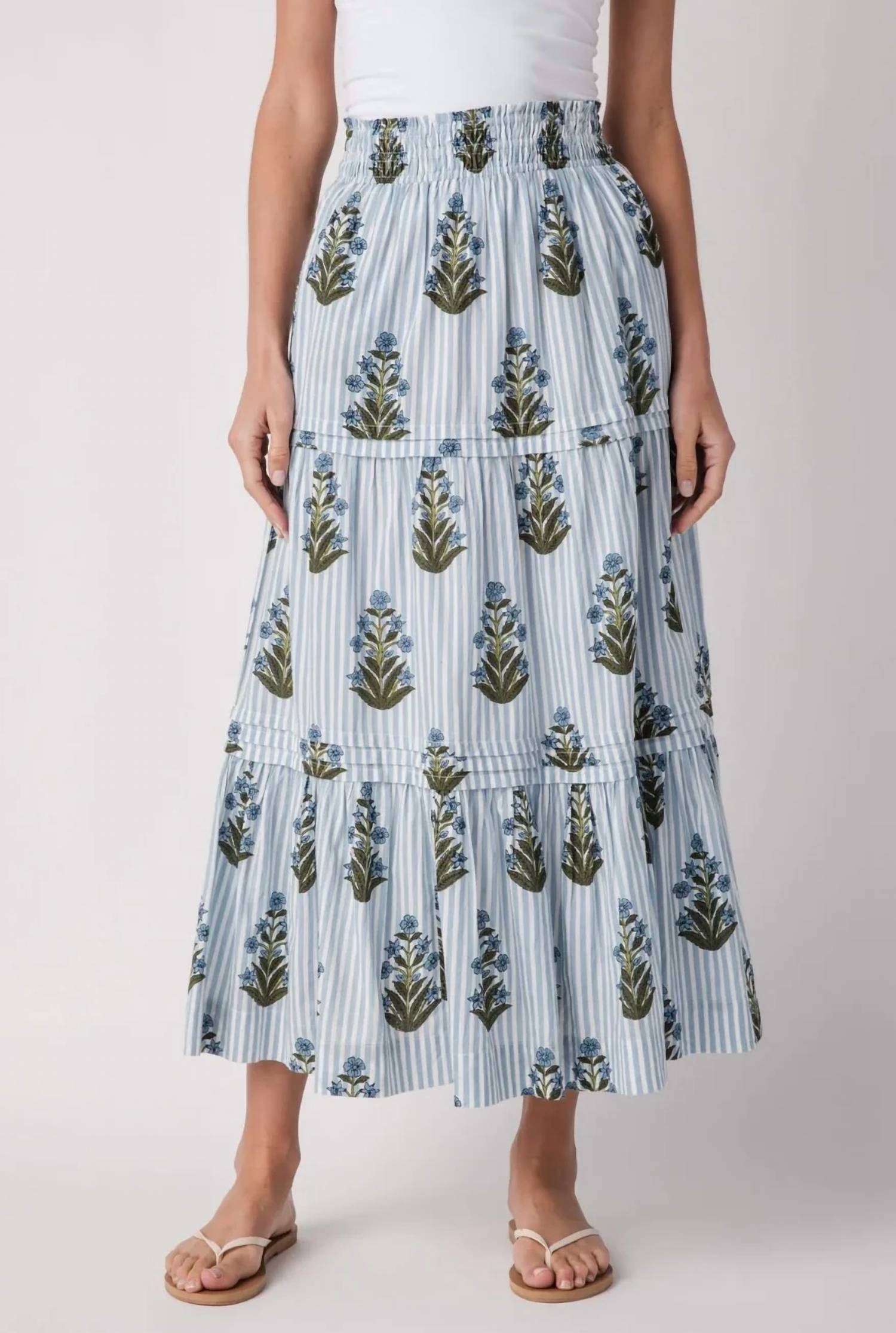 Thml - Long Striped Floral Pattern Skirt