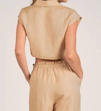 Elan - Crop Linen-blend Button Up Top