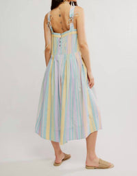 Free People Primavera Stripe Midi Dress in pastel stripes - women's dress - detail view