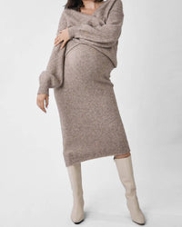 Angel Maternity Maternity Asymmetrical Knit Midi Skirt in taupe - women's skirt - alternate view