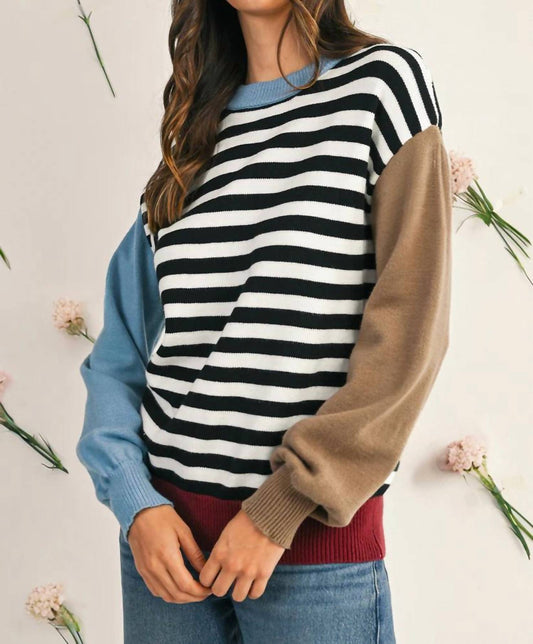 Shewin - Striped Color Block Sweater