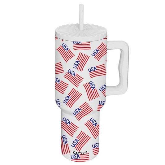 Katydid - Patriotic Usa Flags Printed Stainless Steel Tumbler - 38oz