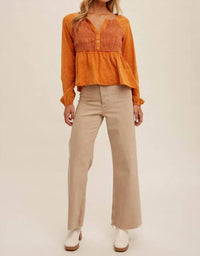 Hem & Thread Totally Over You Top in orange - women's long sleeve top - detail view