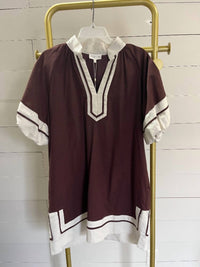 entro Colorblock Border Print Maternity Mini Shift Dress in chocolate cream - women's dress - alternate view
