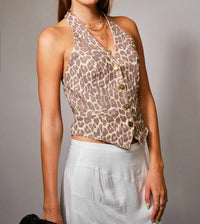 Blue B Soft Twill Pattern Halter Neck Vest in leopard - women's jacket - view 4