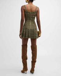 Ramy Brook Shane Tweed Mini Dress in dark sage - women's dress - detail view