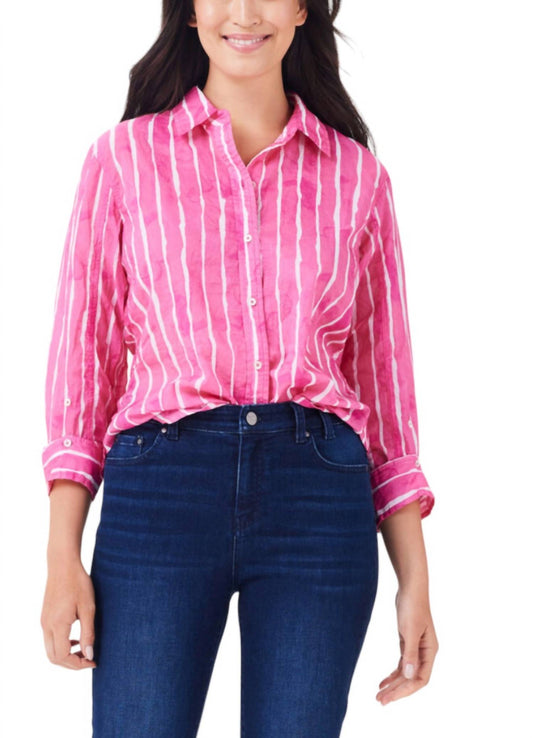 Nic + Zoe - WATERCOLOR STRIPE GIRLFRIEND SHIRT