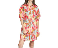 Apny - Belted Dress With Puff Sleeves