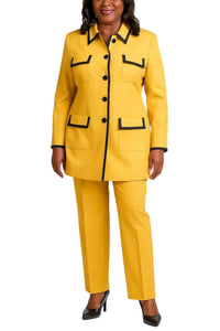 John Meyer Collection - Pointed Contrast Trim Neckline Blazer & Straight-leg Trouser Set
