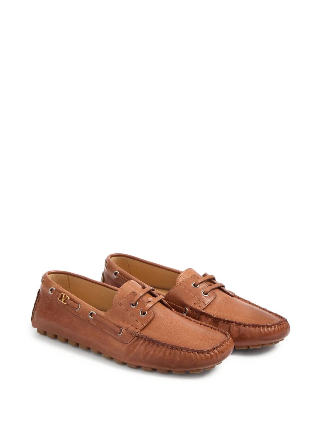 Valentino Garavani Men's Driver Fastaway Lace-up Boat Shoes in brown - men's shoe - detail view