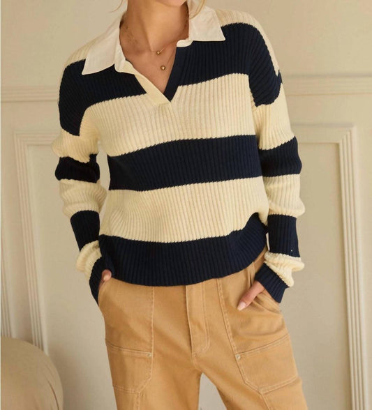 Skies Are Blue - Collared Stripe Sweater
