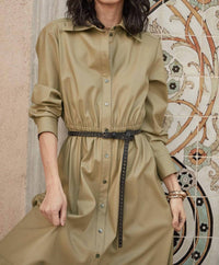 Current Air - Long Sleeve Faux Leather Midi Dress