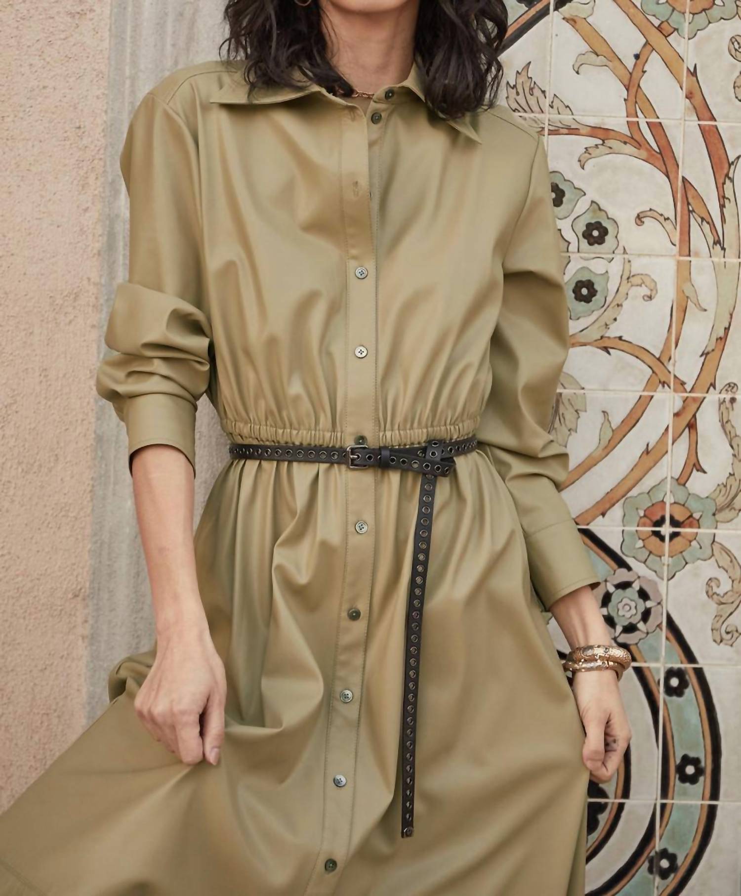 Current Air - Long Sleeve Faux Leather Midi Dress