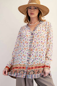 Easel - Mixed Print Button Down Top