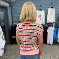 THML Short Sleeve Collared Striped Knit Top in pink - women's blouse - alternate view