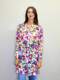 Papillon - Floral Button Front Tunic With Tab Sleeves