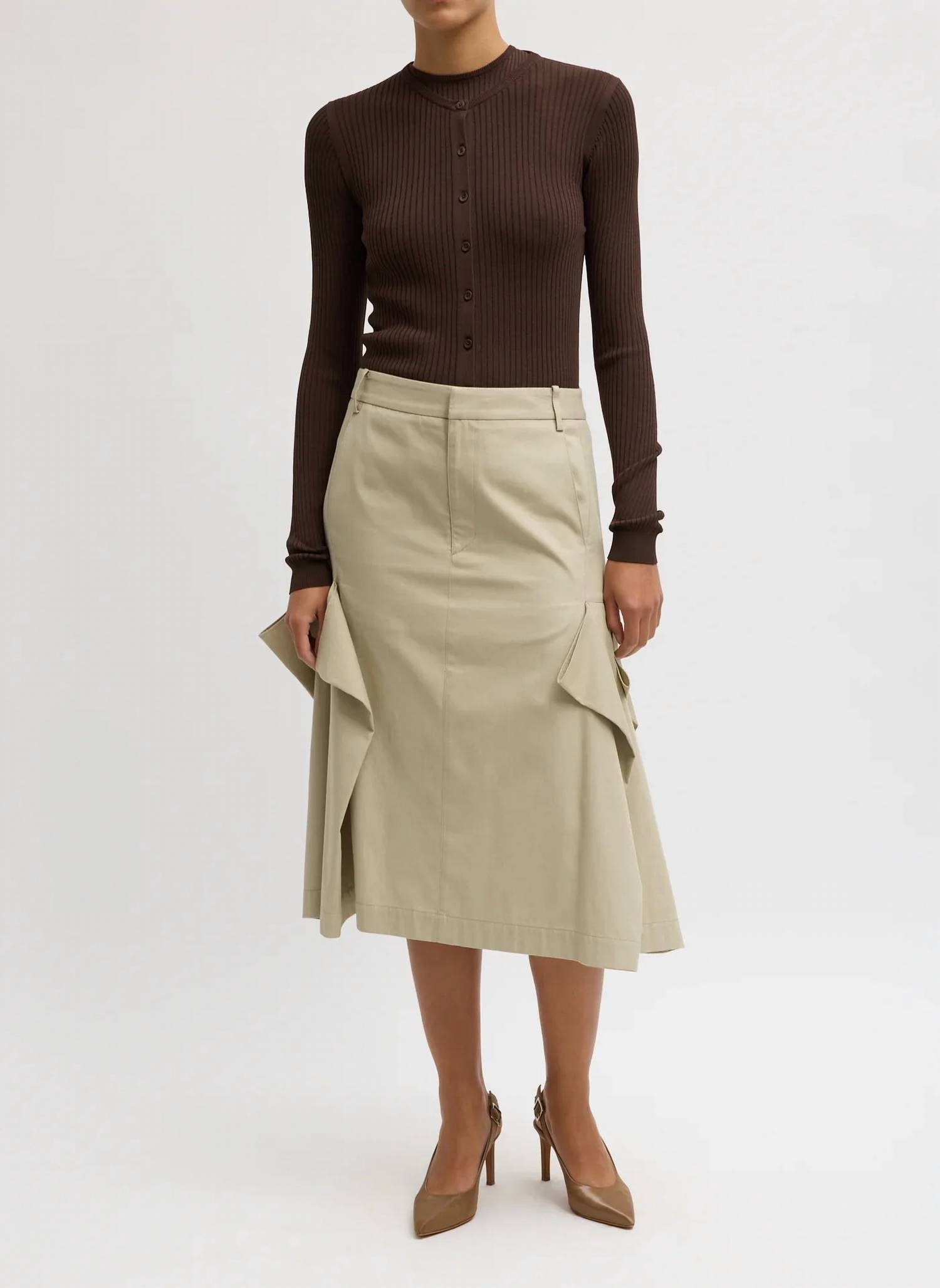 Tibi - Luxe Spring Twill Tucked Pleat Midi Skirt
