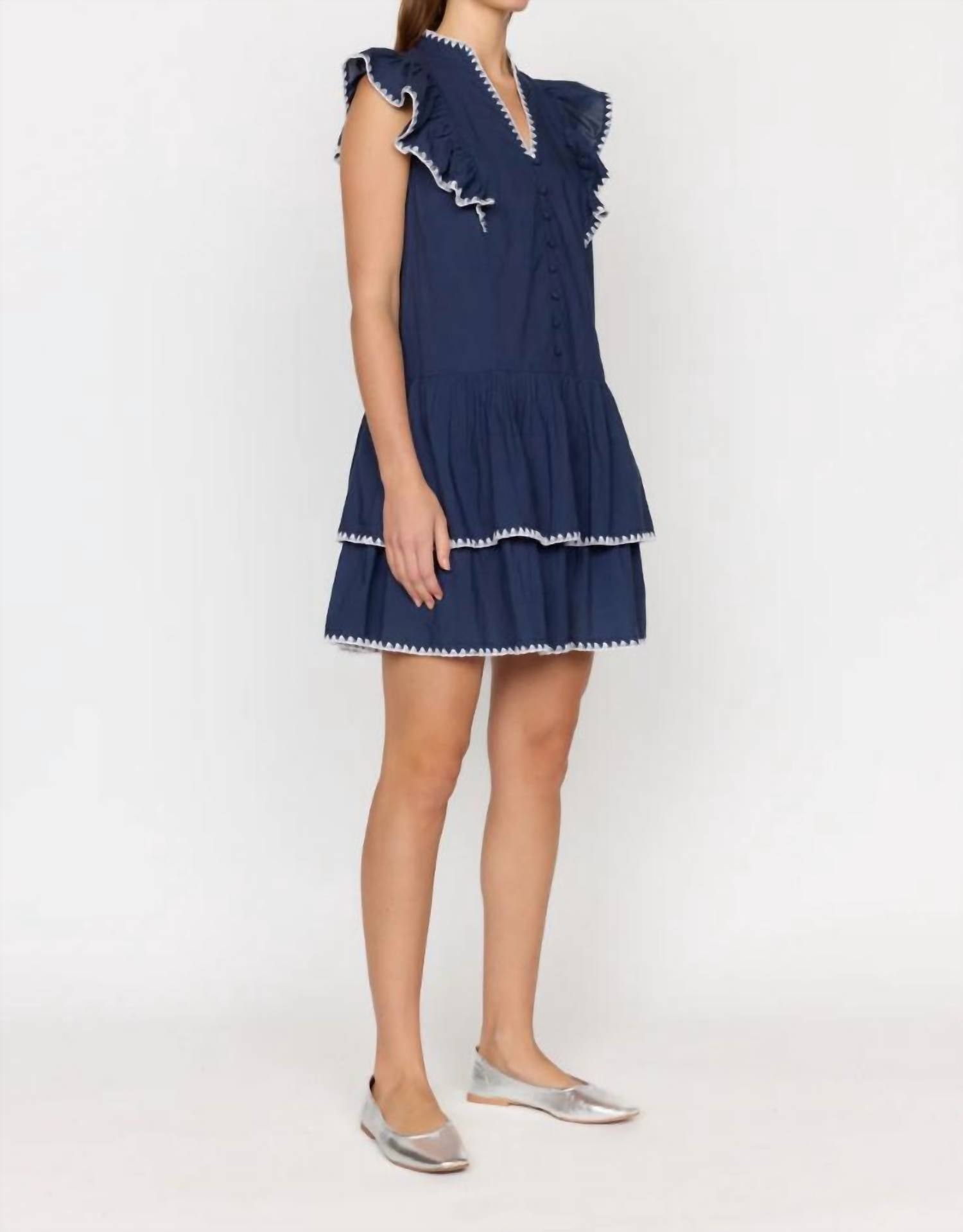 CHRISTY LYNN Uma Ruffled Mini Dress in navy - women's dress - alternate view
