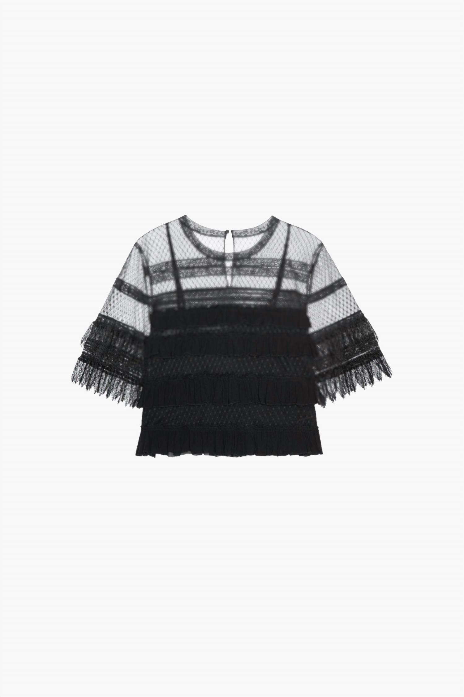 The Great. - Winter Mesh Flounce Top