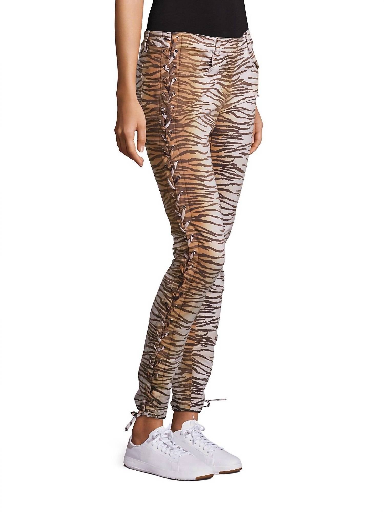 A.L.C. - Animal Print Lace Up Detail Skinny Pants