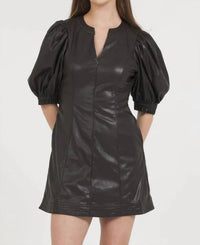Stellah Vegan Leather Dress in chocolate - women's dress