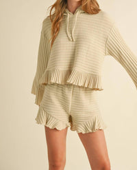 Heyson - Trendy Waffle-Knit Hoodie and Shorts Set