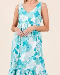 Lime N Chili Seaside Bloom Midi Dress in soft aqua turquoise - women's dress - detail view