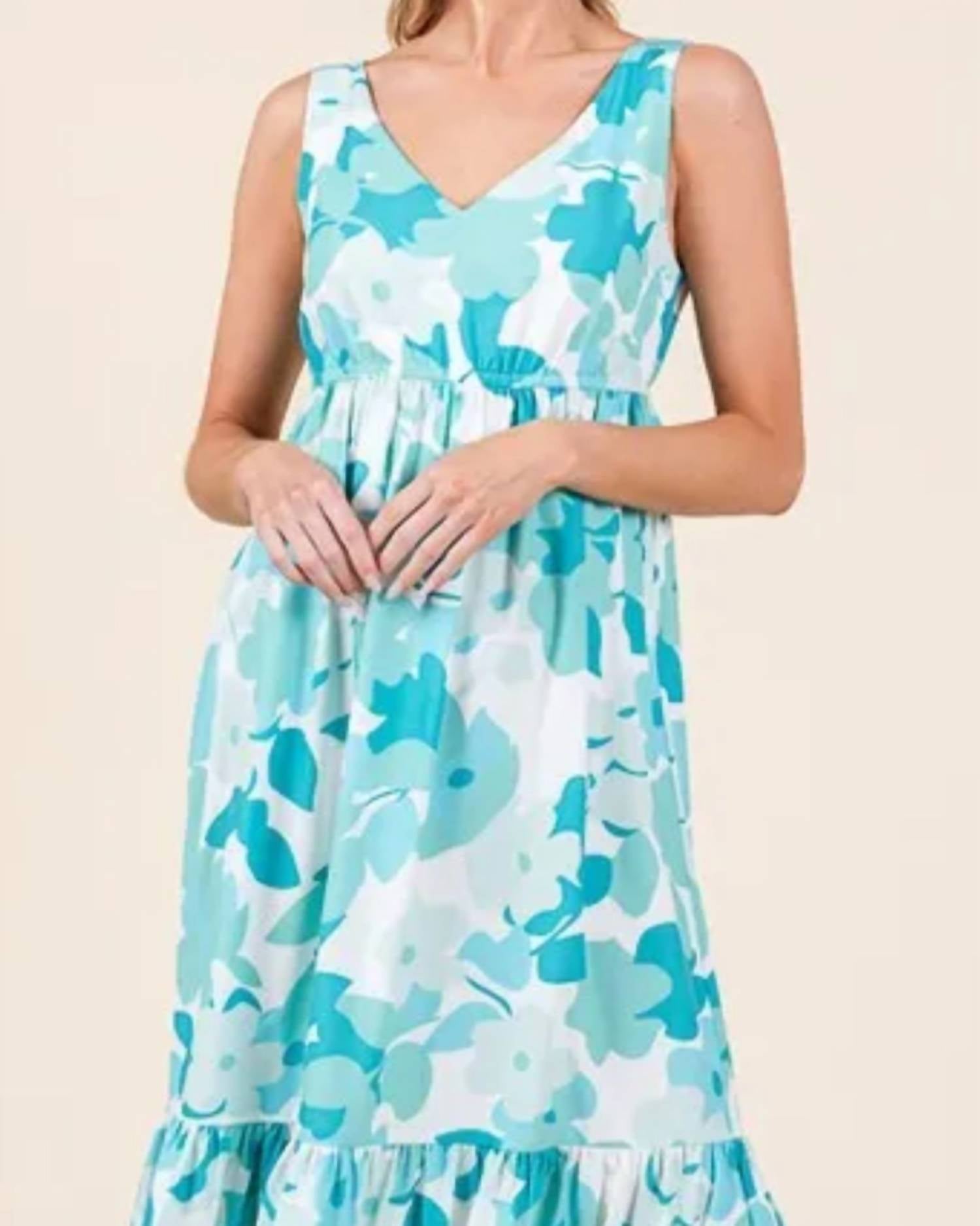 Lime N Chili Seaside Bloom Midi Dress in soft aqua turquoise - women's dress - detail view