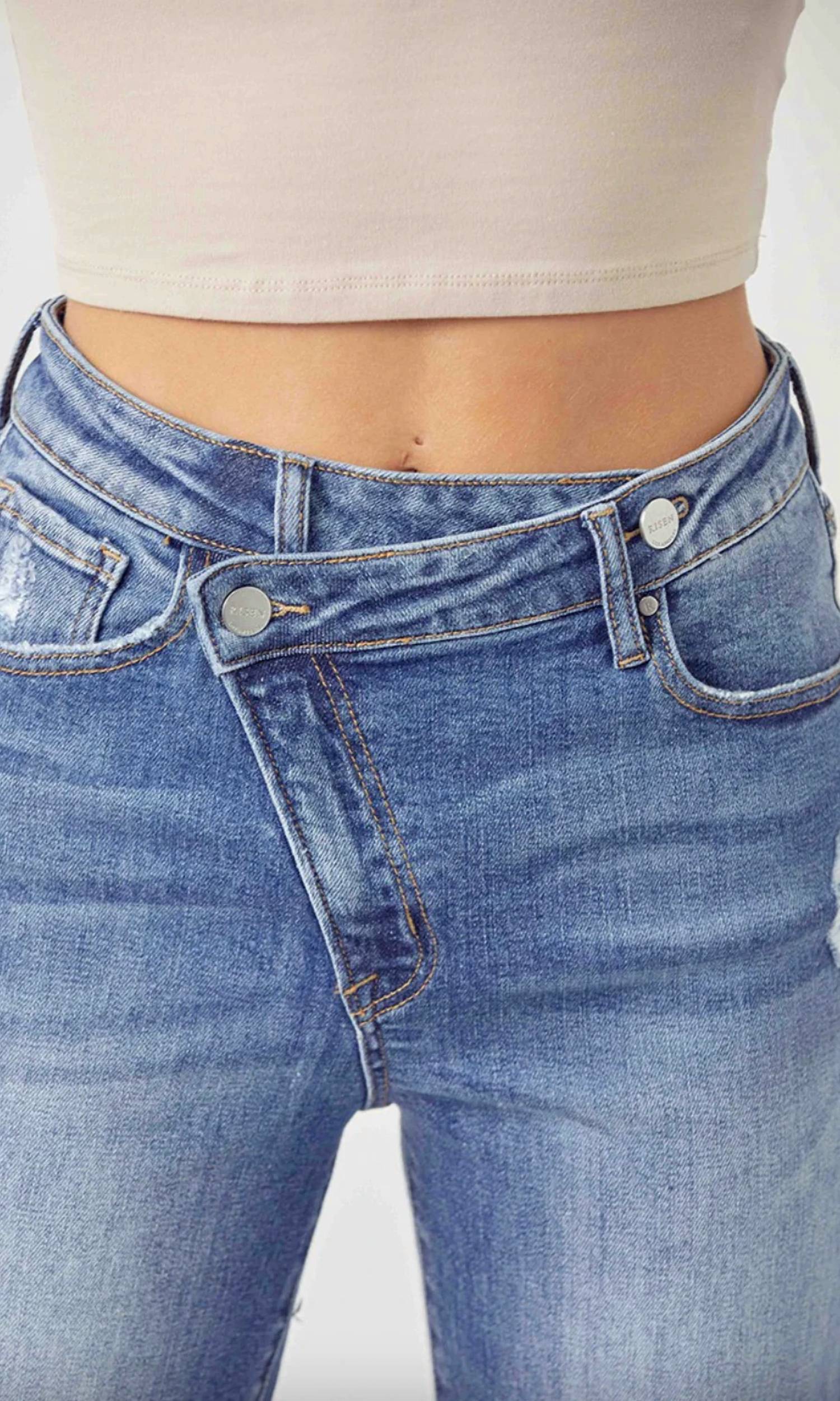 Risen - High Waisted Cross Over Jeans