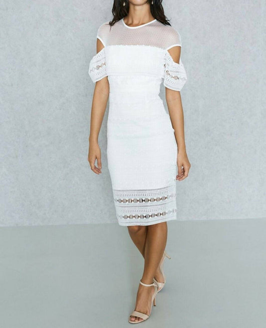 Bardot - Embroidery Lace Cut Out Ruffle Sleeve Cocktail Dress