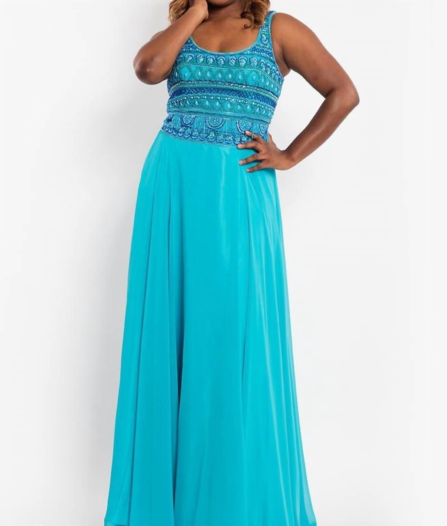 Rachel Allan - Scoop Neck Beaded Chiffon Prom Gown