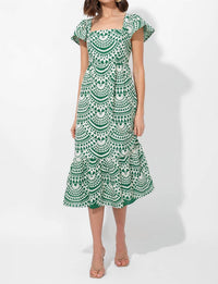 Adelyn Rae - Maja Cotton Crochet Flutter Sleeve Midi Dress