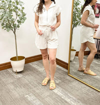 Blu Pepper - Neutral Striped Zip Front Romper