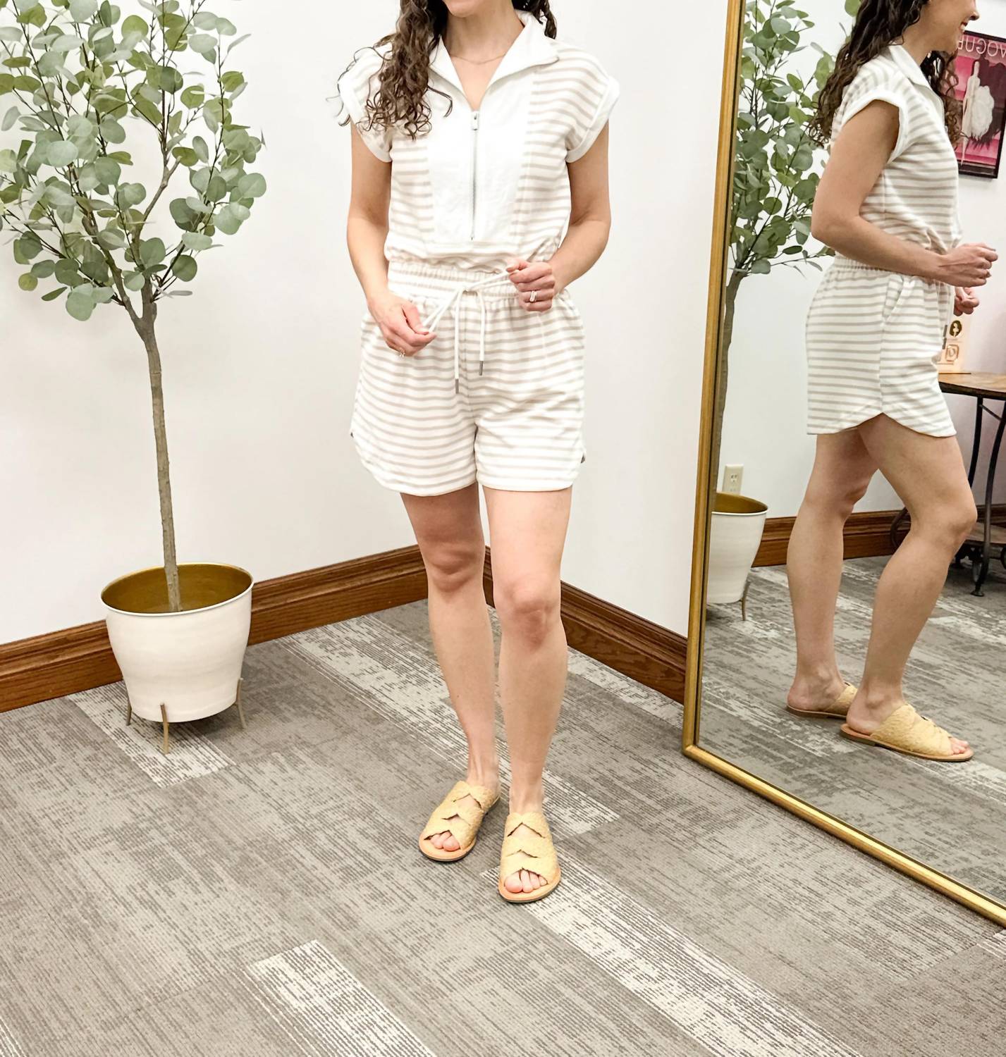 Blu Pepper - Neutral Striped Zip Front Romper