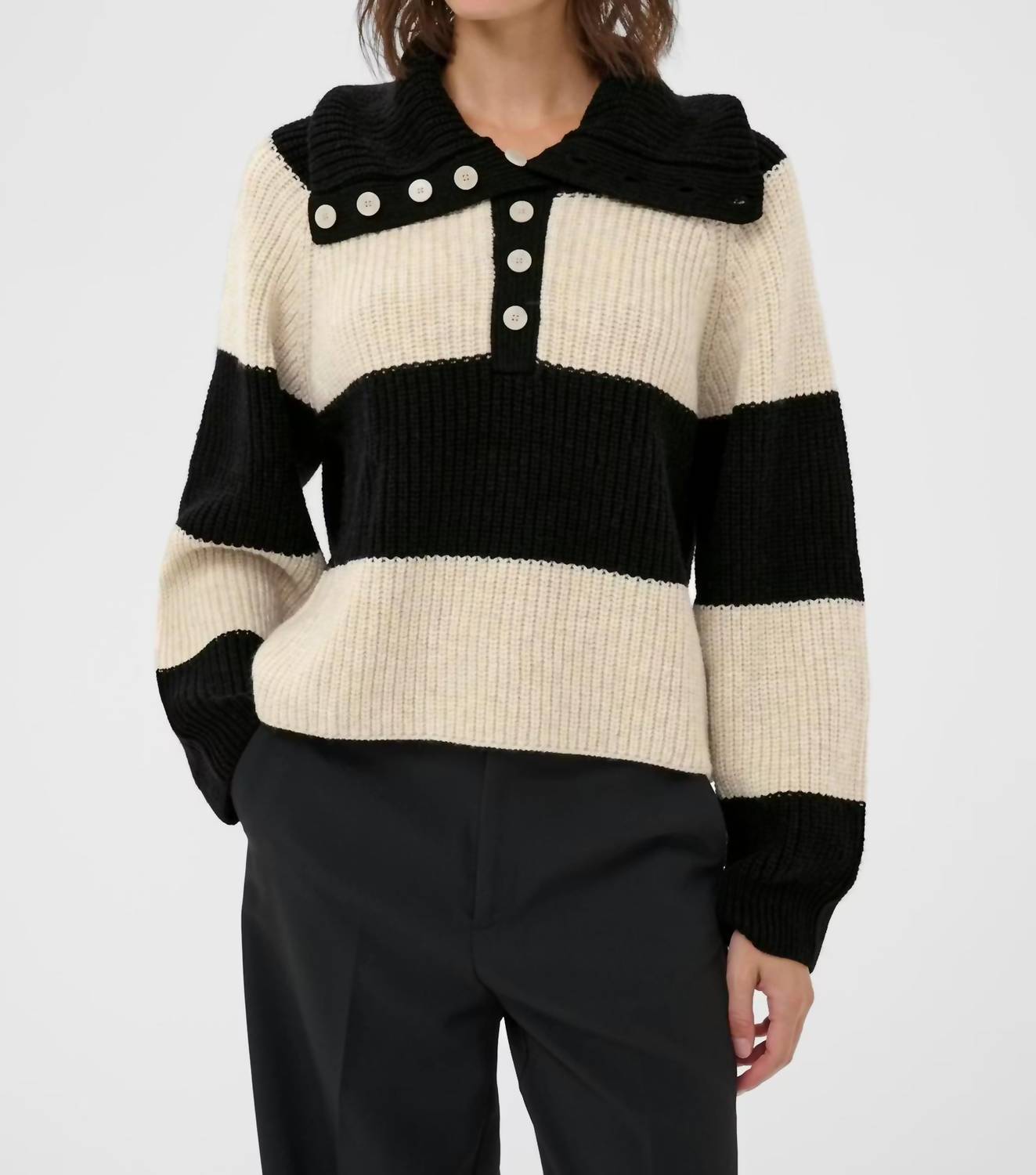 Part Two Simra Striped Pullover in french oak black block - women's sweater