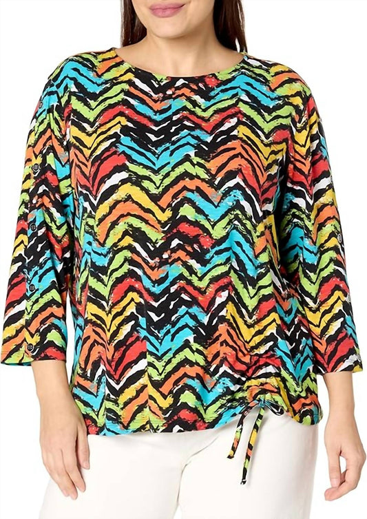 Multiples - Colorful Side Drawstring Tunic Top