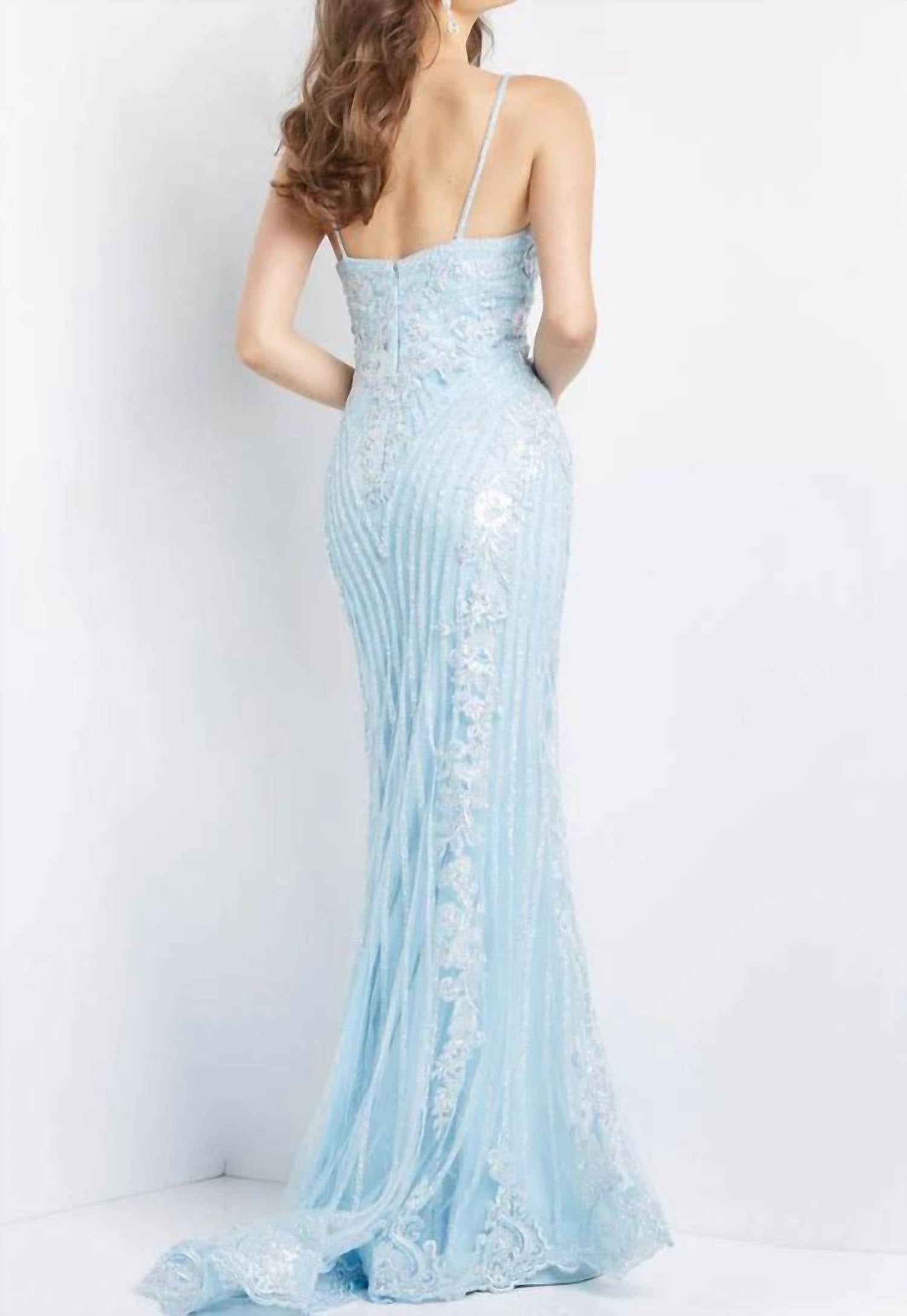 Jovani - Beaded Plunging V-neck Mermaid Gown