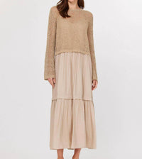 Current Air - Long Sleeve Two Fer Sweater & Tiered Midi Dress Set