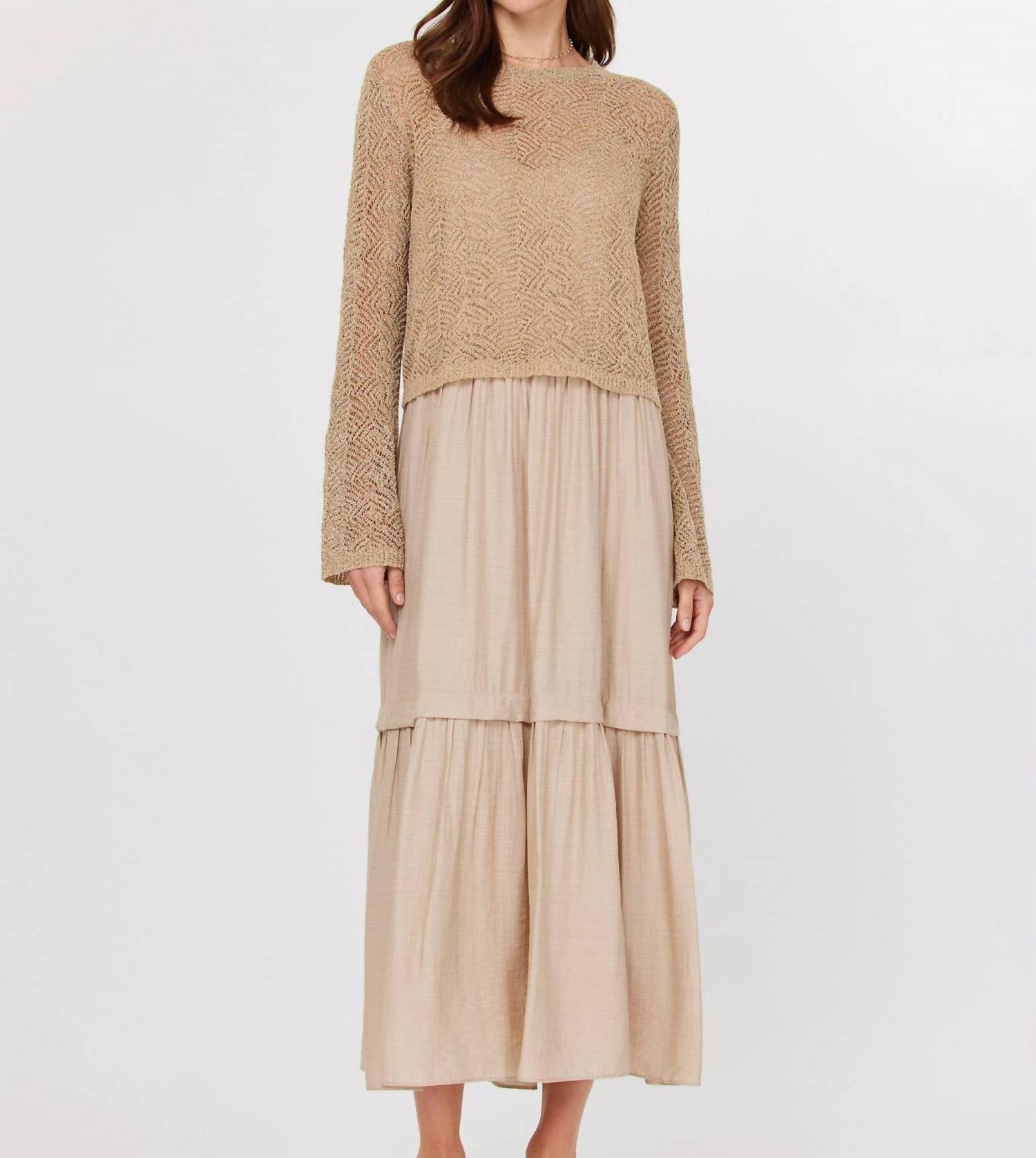 Current Air - Long Sleeve Two Fer Sweater & Tiered Midi Dress Set