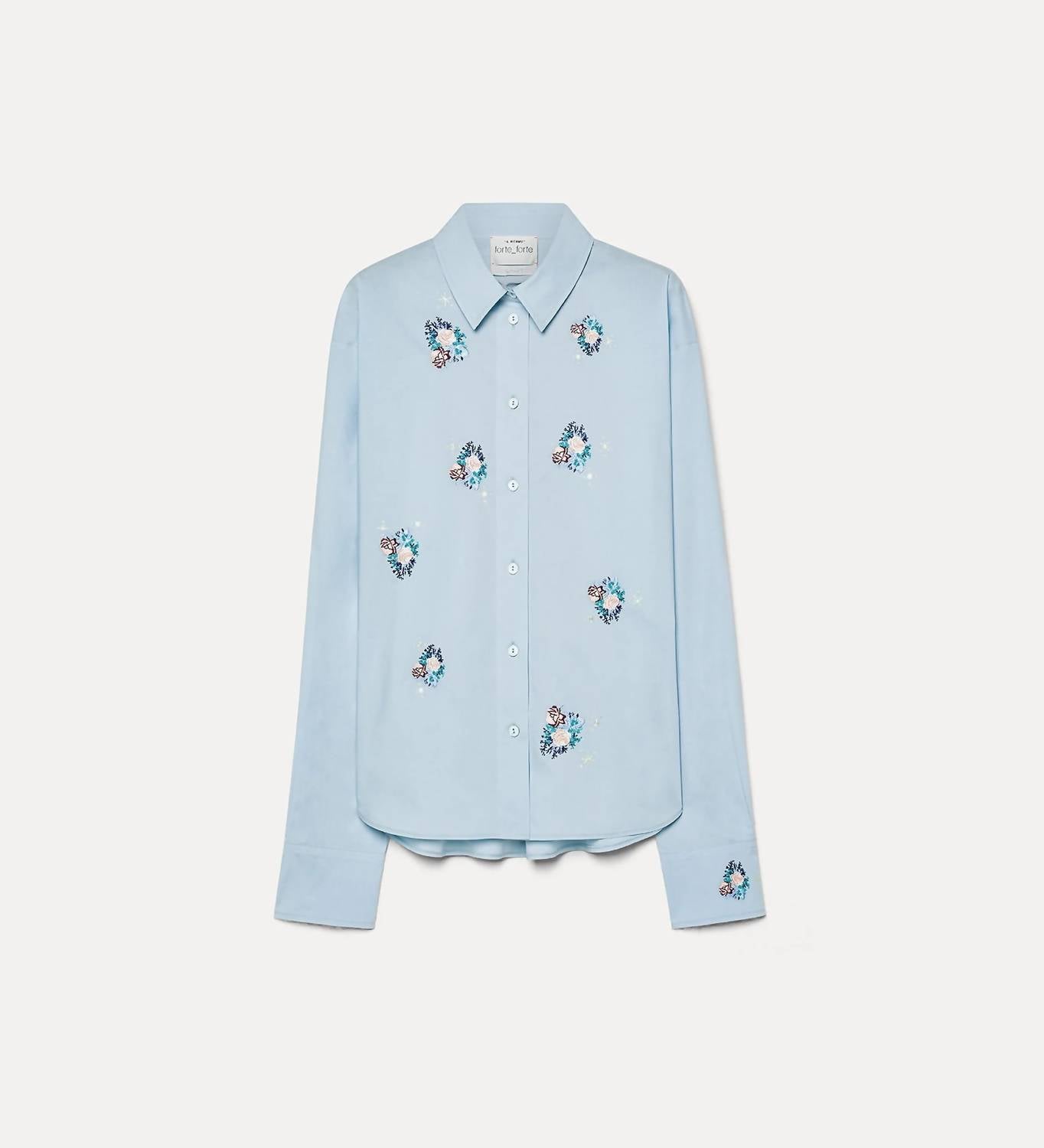 Forte Forte - Women's Poplin Boxy Shirt With “bouquet” Embroidery Celestial