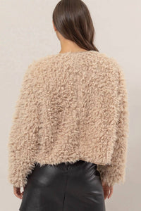 HYFVE Women's Cozy Luxe Fuzzy Zip Jacket in taupe - women's jacket - detail view