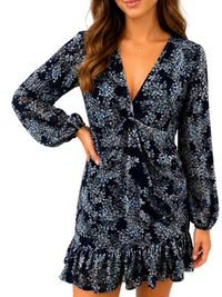 Fore - Floral Burnout Velvet Long Sleeve Dress