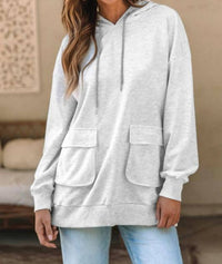 Shewin Double Flap Pocket Drawstring Hoodie in apricot - women's top