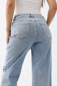 Bayeas - Eyelet And Pearl Embellished High Rise Straight Jeans