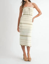 Mable - Contrast Striped Crochet Knit Midi Dress