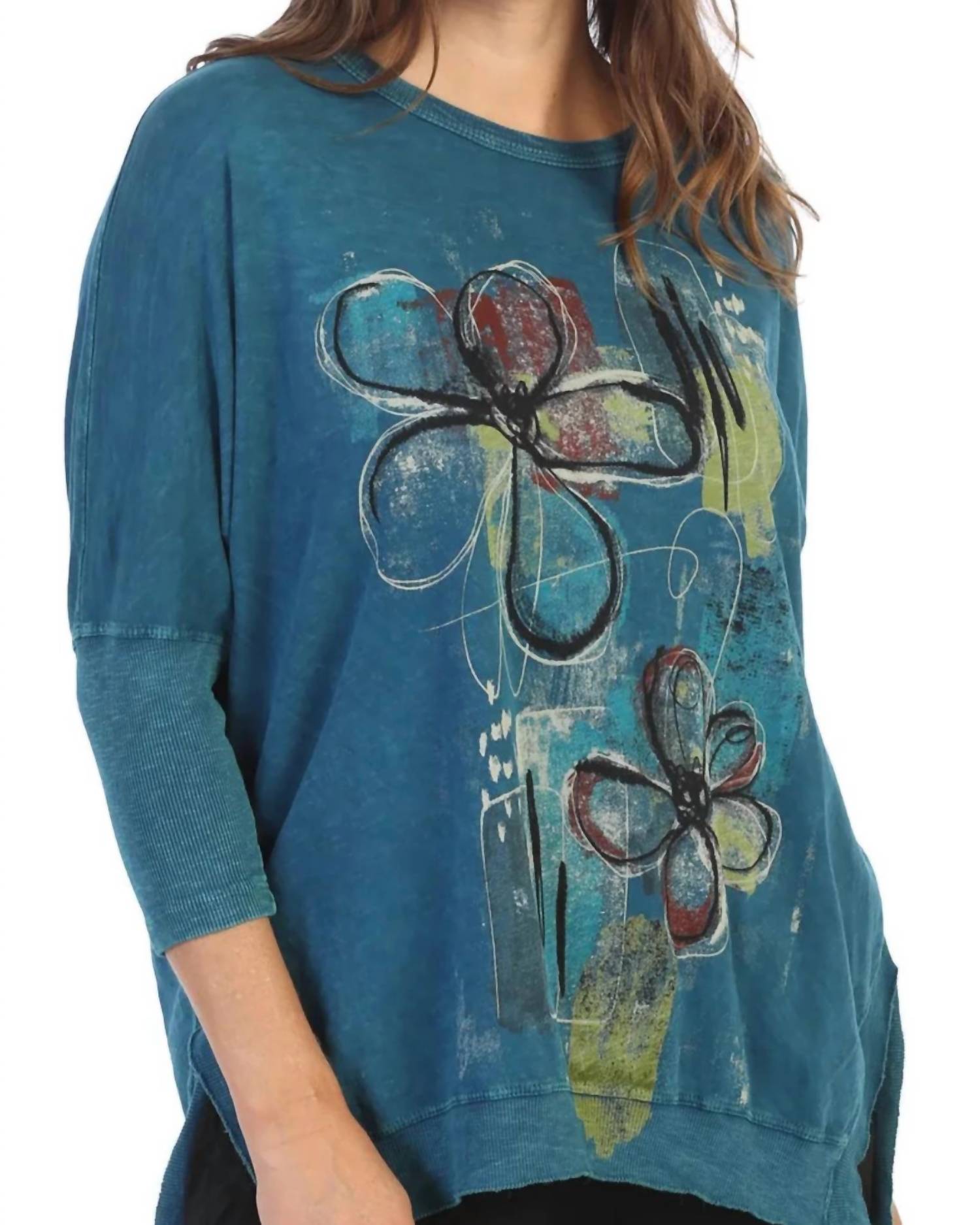Jess & Jane Santa Monica Mineral Washed Cotton Dolman Sleeve Top in cypress - women's blouse - alternate view